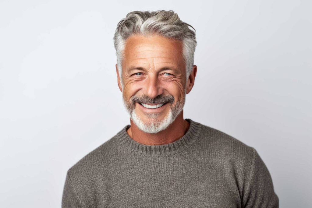 senior man with grey hair smiling