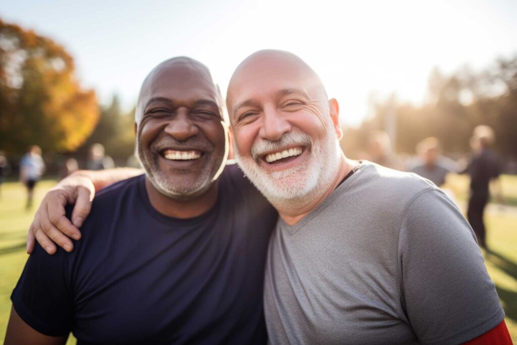 two seniors smiling together having a picture taken