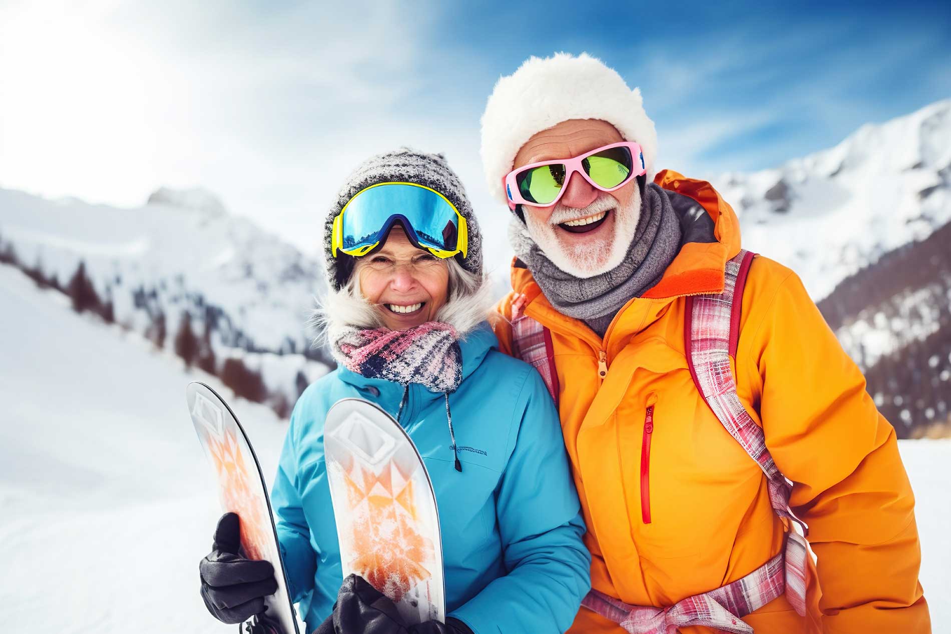 a couple pictured on a ski hill a couple pictured on a ski hill